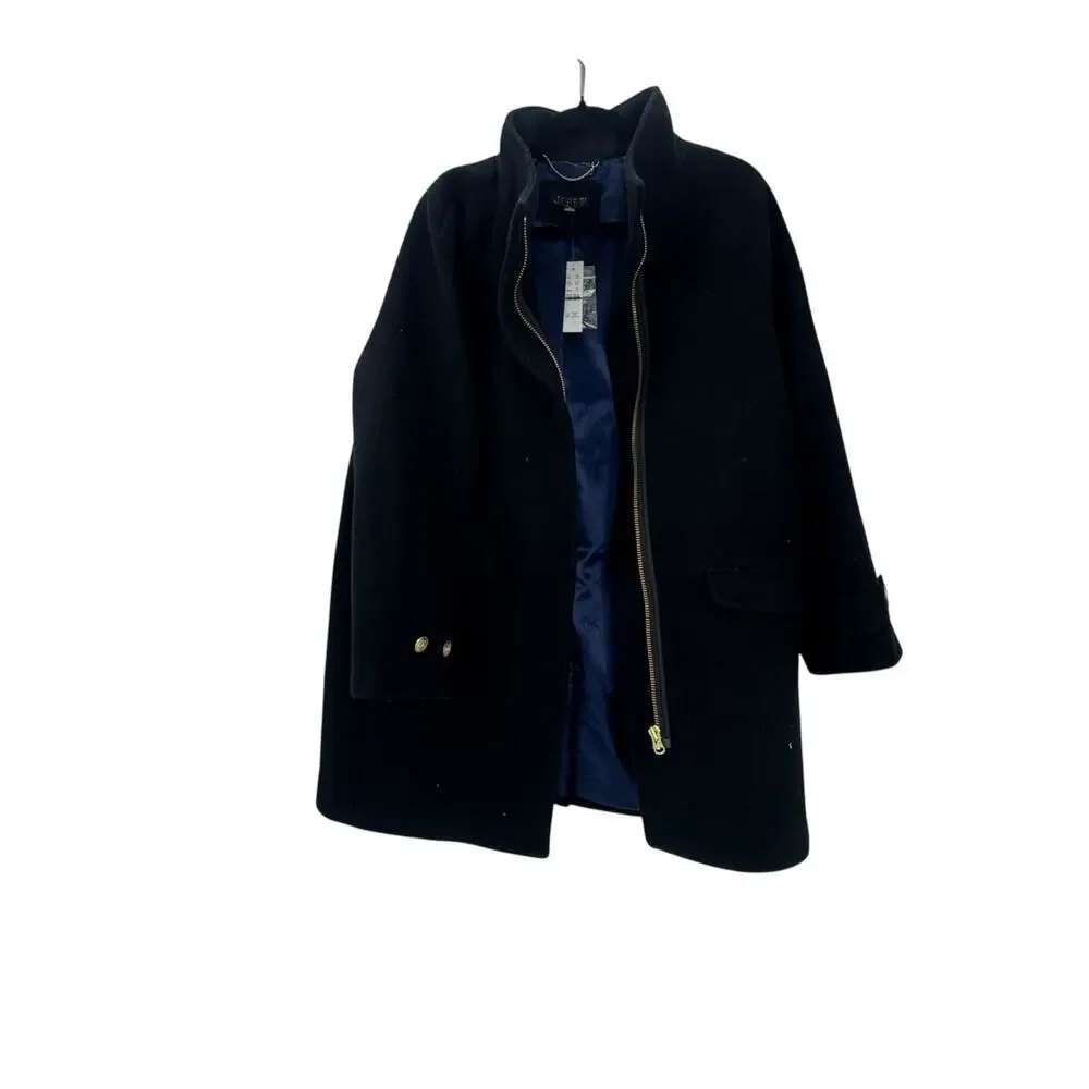 J. Crew Toscana Coat in Italian Stadium-Cloth Wool Blend Black Size 10 NWT - Picture 7 of 12